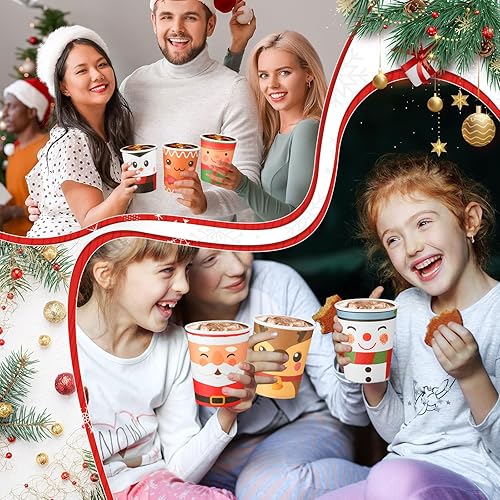 Miniatura 5 de 300 vasos de papel de Navidad desechables de 9 onzas, tazas de café de Navidad, tazas de café de Navidad, elfo, muñeco de nieve, tazas de Papá Noel,