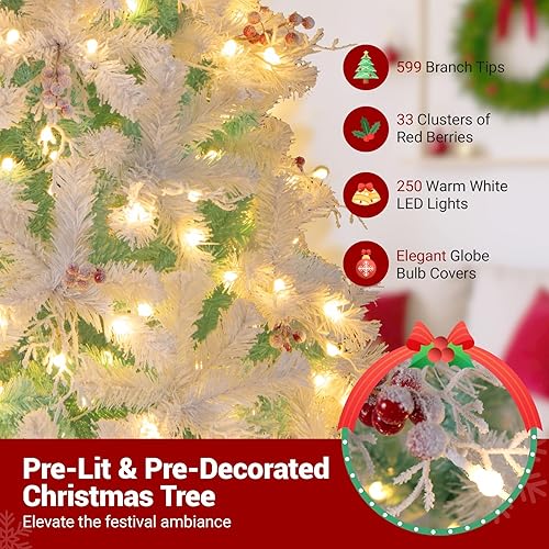 Vista 79 de Goplus 7.5ft Pre-lit Artificial Christmas Tree, Hinged Premium Spruce Xmas Full Tree with 1346 PVC Tips, 400 LED Lights, Folding Metal Stand, for
