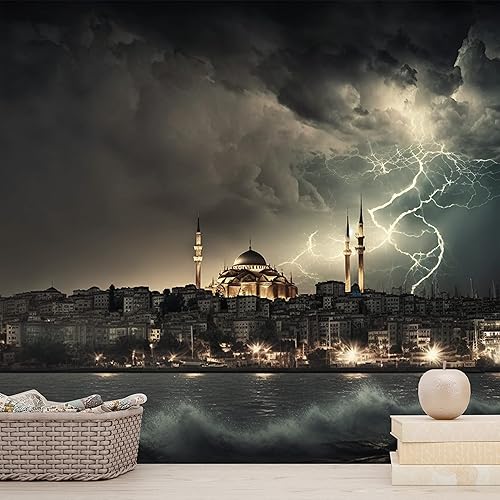 Miniatura 3 de Papel pintado de paisaje de cielo oscuro de la mezquita de Estambul, gran vista, arte mural de pared grande para dormitorio, oficina, sala de estar