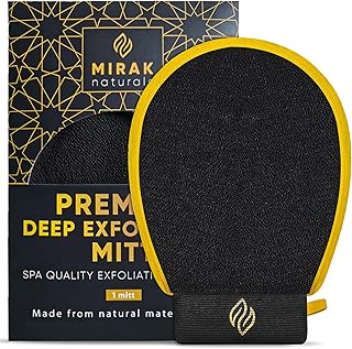 Mirak Naturals DEEP EXFOLIATING MITT - PREMIUM Body Scrubber - Kessa exfoliating Glove | Double Sided Bath Shower Exfoliating Glove | Fake Tan Remover Mitt (Black 1 PC)