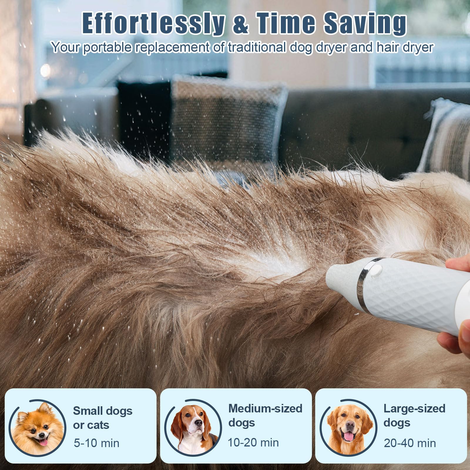 Ownpets Secador de pelo 5 en 1 para perros, secador de pelo portátil, secador de pelo portátil para mascotas, secador de pelo silencioso para perros y gatos, velocidad del viento y temperatura