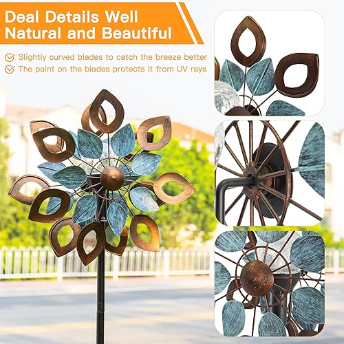 Miniatura 3 de Molinillos solares de viento para exteriores, 74 pulgadas, esculturas de viento de metal cinético y molino de viento para decoración de jardín (LED