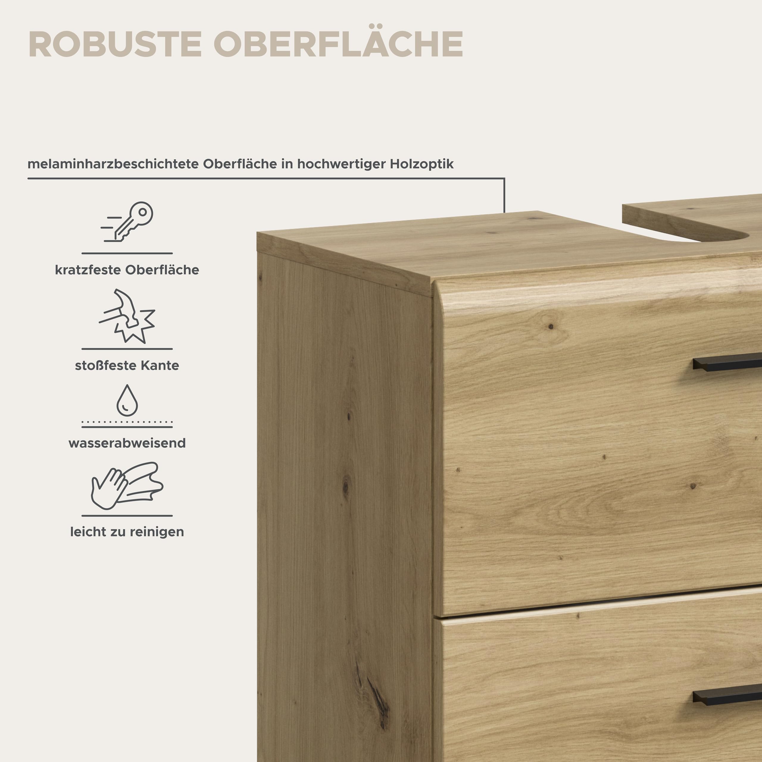 xonox.home – Waschbeckenunterschrank Ice 60x54x60 cm in Korpus und Front Artisan Oak Nachbildung – Moderner Badschrank Unterschrank für Waschbecken – warm & natürlich