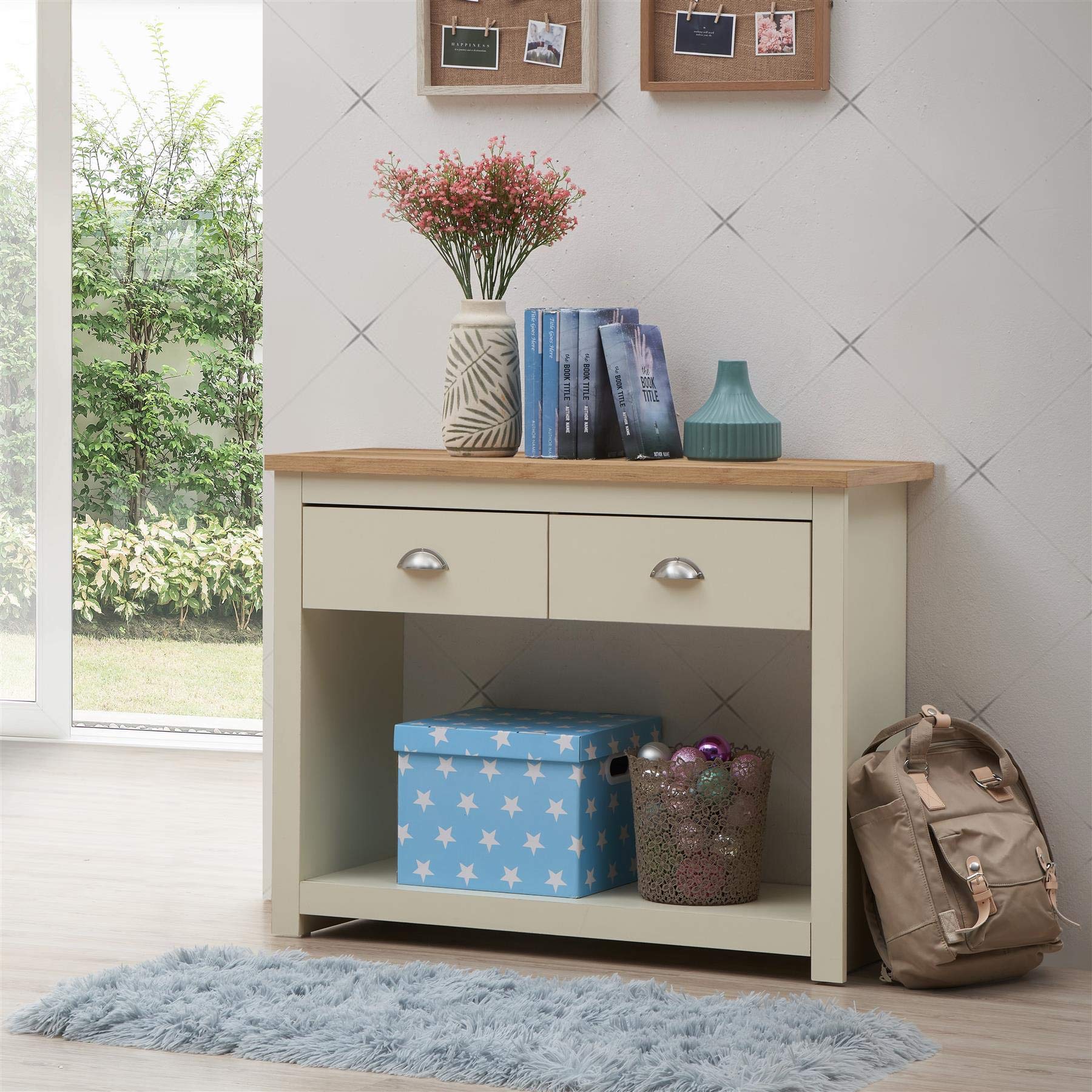 B&Q -  Lisbon Console Hall Way Table With 2 Drawers Cream