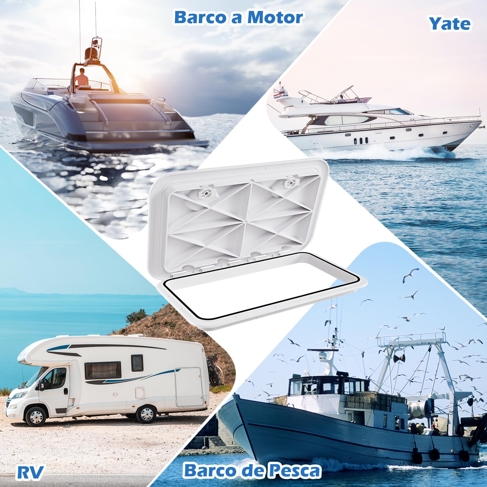 COSTWAY Escotilla de Barco 60,5 x 35,5 cm, Escotilla de Acceso a la Cubierta Marina con Bisagra de Tapa de Apertura de 180° y Superficie Antideslizante, Tapa Rectangular para Barco, Yate, RV