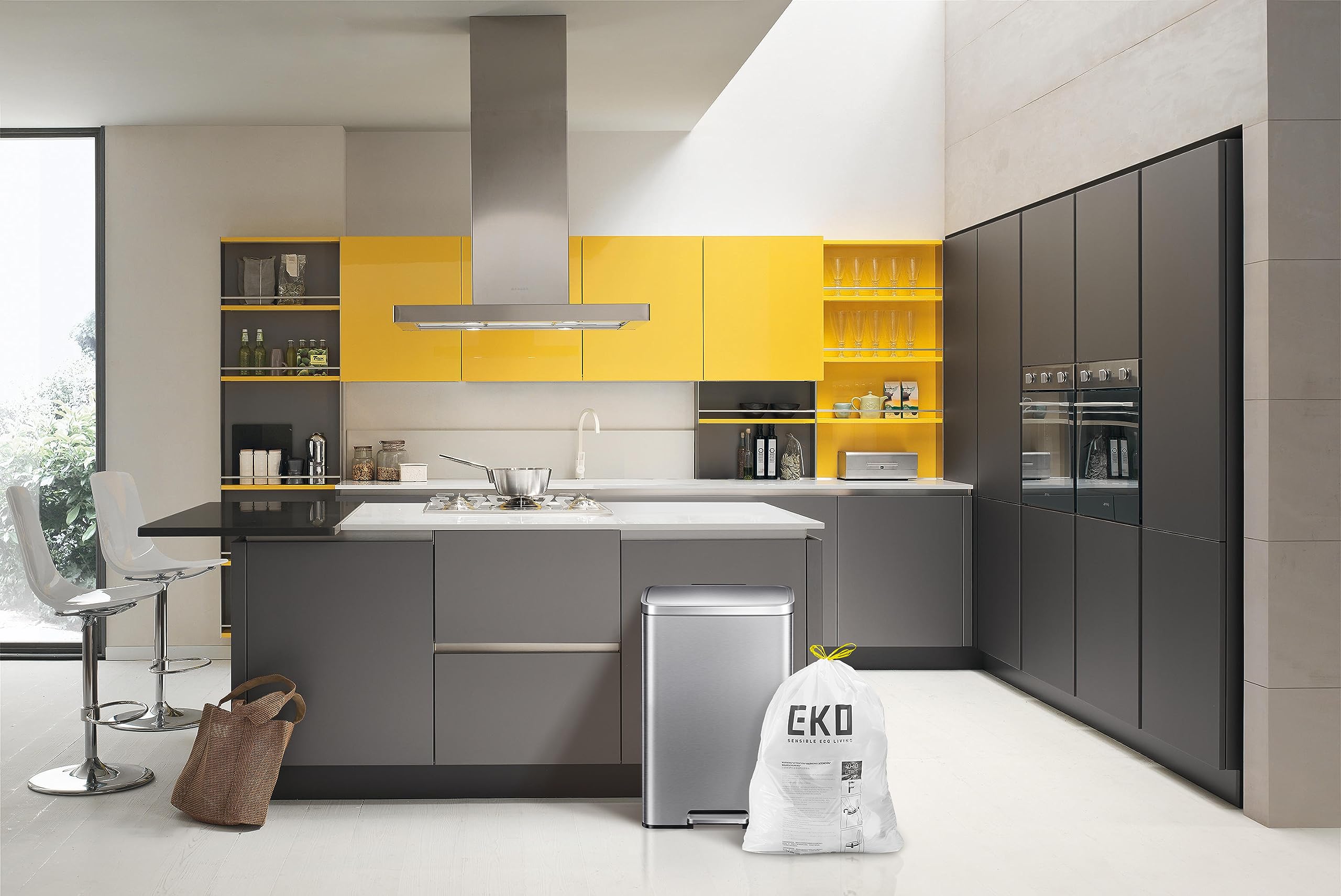 EKO Poubelle Cuisine Madison 50L avec Pédale | Grande Capacité | Inoxydable Anti-Traces | Fermeture Ralentie Silencieuse Salle Bain