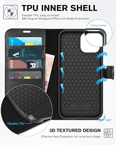Miniatura 5 de TUCCH Funda tipo cartera para iPhone 13 Pro Max, bloqueo RFID, 4 ranuras para tarjetas, carcasa interior de TPU a prueba de golpes, funda magnética