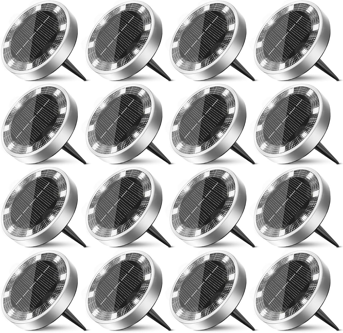 16 Pack Solar Lights Outdoor Waterproof, 8 LED Solar Ground Lights | Flat Solar Disc Light Landscape Lighting for Pathway Garden Yard Walkway Driveway Lawn, Cool White