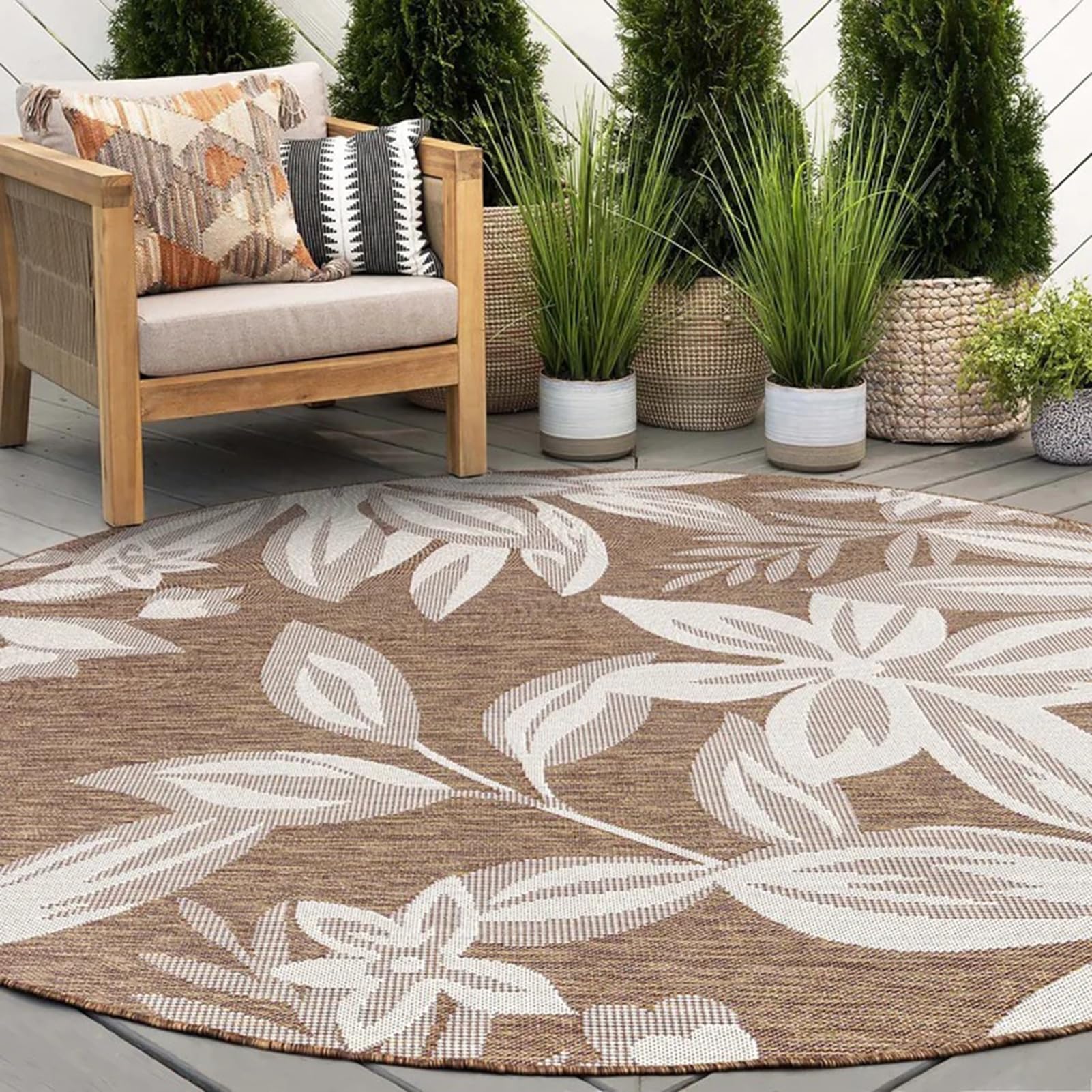 HGTRH Round Outdoor Rug, 4 Ft, Tropical Elegant, Waterproof, Crystal Velvet, 60cm