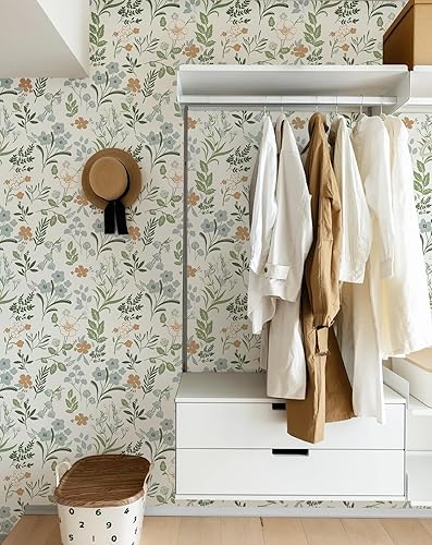 Miniatura 2 de MelunMer Papel tapiz floral para despegar y pegar, papel tapiz bohemio con hojas para cajones, armarios, autoadhesivo, extraíble, papel tapiz para