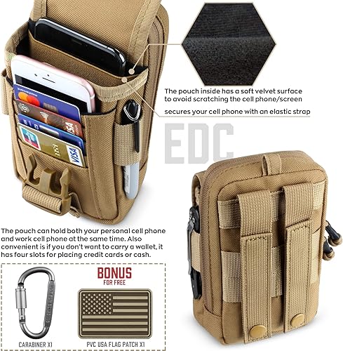 Miniatura 10 de WYNEX Bolsa táctica para teléfono con brújula, funda grande para teléfono inteligente, doble capacidad, pequeña bolsa EDC con hebilla de brújula y