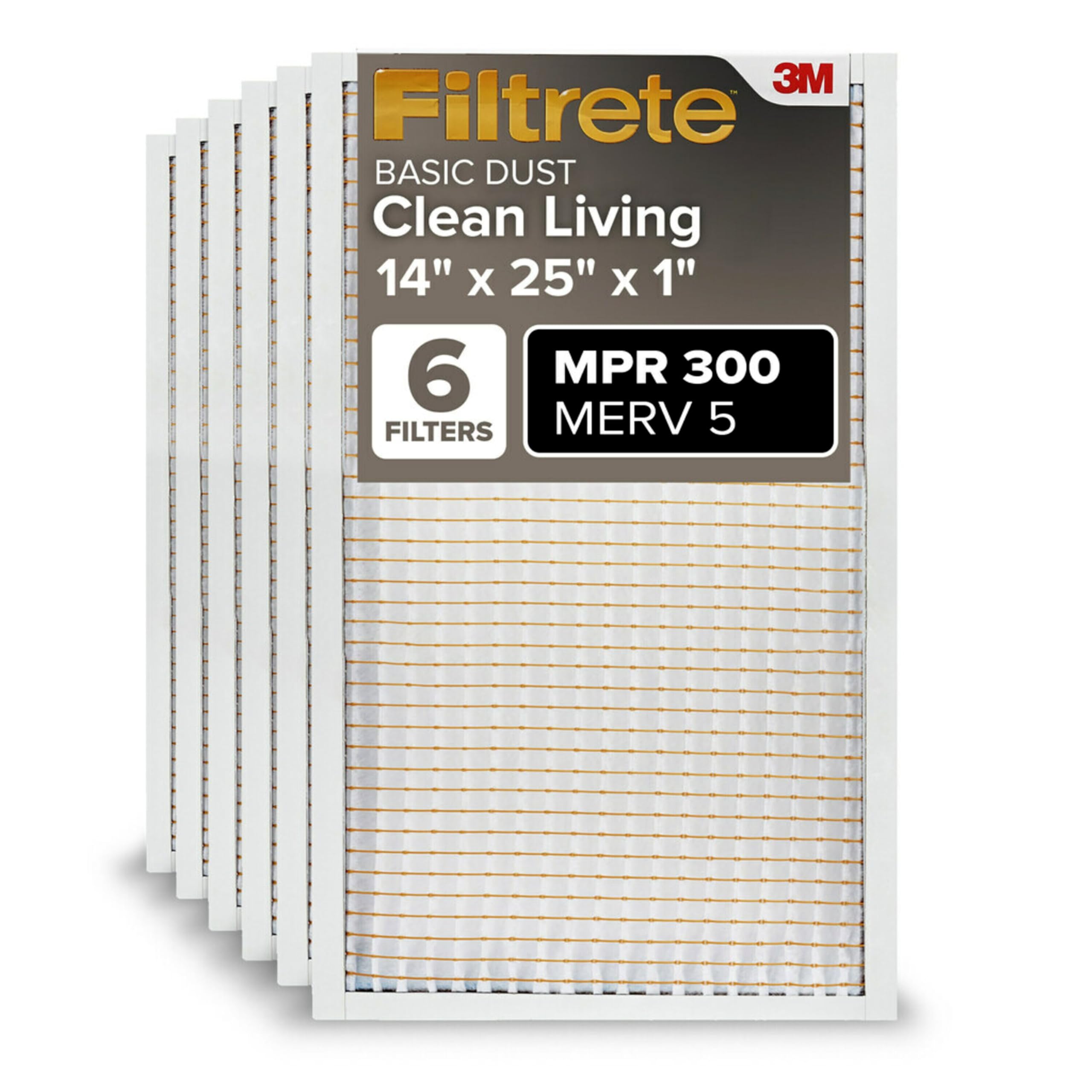 Filtrete 14x25x1 AC Furnace Air Filter, MERV 5, MPR 300, Capture Unwanted Particles, 3-Month Pleated 1-Inch Electro static Air Cleaning Filter, 6-Pack (Actual Size13.81x24.81x0.81 in)