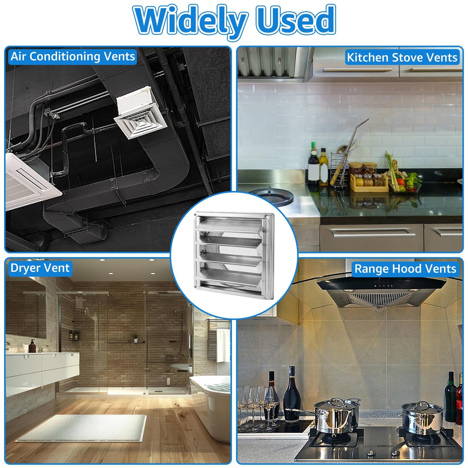 YAYODS Grille de Ventilation Extérieure 150mm en Acier Inoxydable, Grille d Aération avec Volets Mobiles et Clapet Anti-Retour, Bouche d Extraction avec Moustiquaire pour Cuisine, Hotte et Sèche-linge