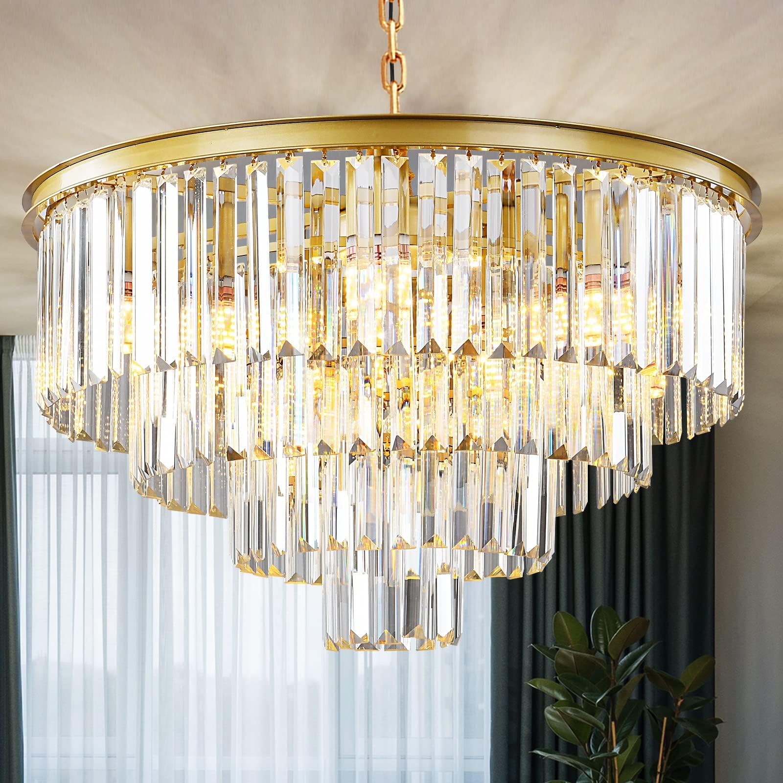 Laiuetai Gold Modern Crystal Chandelier, 4-Tier Round Flush Mount ...