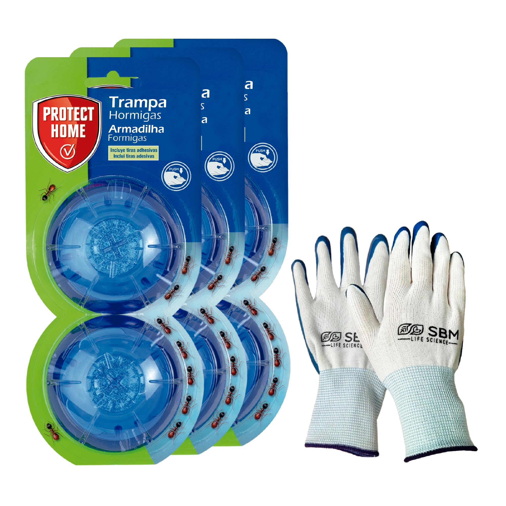 Protect Home Cebo para Hormigas en Gel, antihormigas para Uso Interior y Exterior, 2 trampas (Pack de 3), Azul, Talla Única