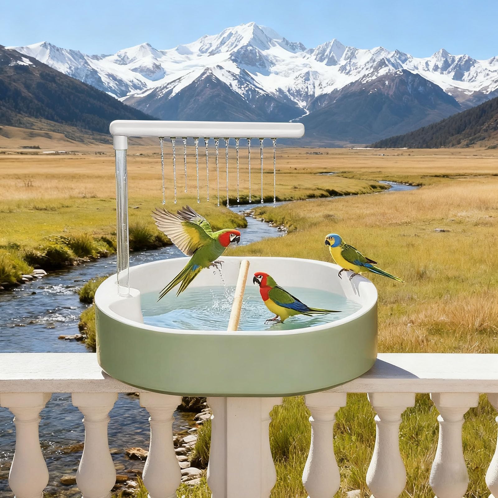 Baños automáticos para pájaros, Ducha para pájaros en Jaula, Ducha para Loros con Flujo de Agua Ajustable, bañera con Ciclo de Agua para agapornis, cacatúas, pinzones (White)
