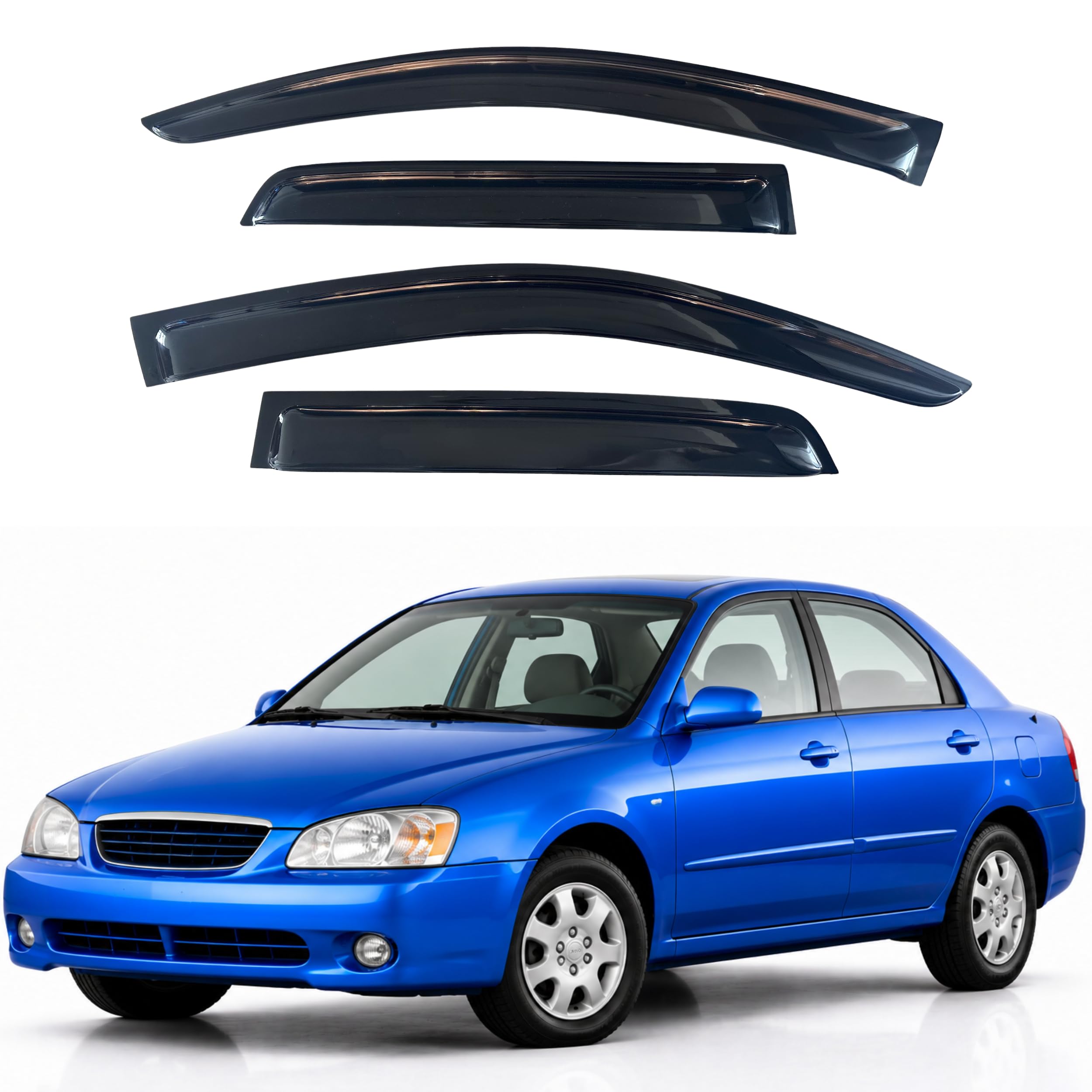 IG Window Visors Fit for 2001-2004 Kia Spectra, Out-Channel Rain Guards Vent Wind Deflectors 4PC, Car Accessories for 01-04 Spectra