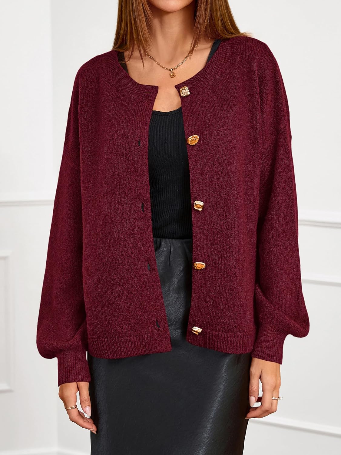 MASCOMODA Fall Long Sleeve Oversized Cardigan Sweaters for Women Trendy Short Open Front Gold Button Up Sweater Jackets - Image 3