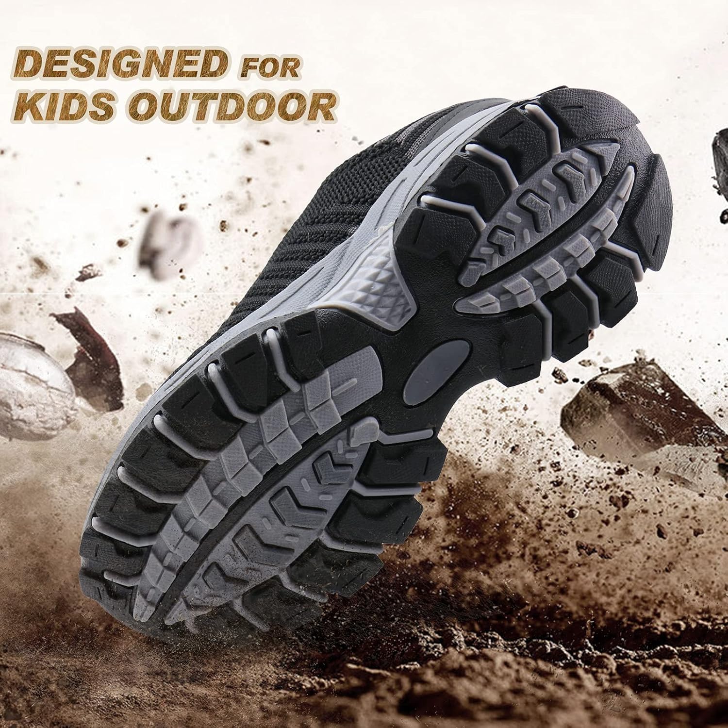 JABASIC Kids Hiking Shoes Outdoor Adventure Athletic Sneakers, Black