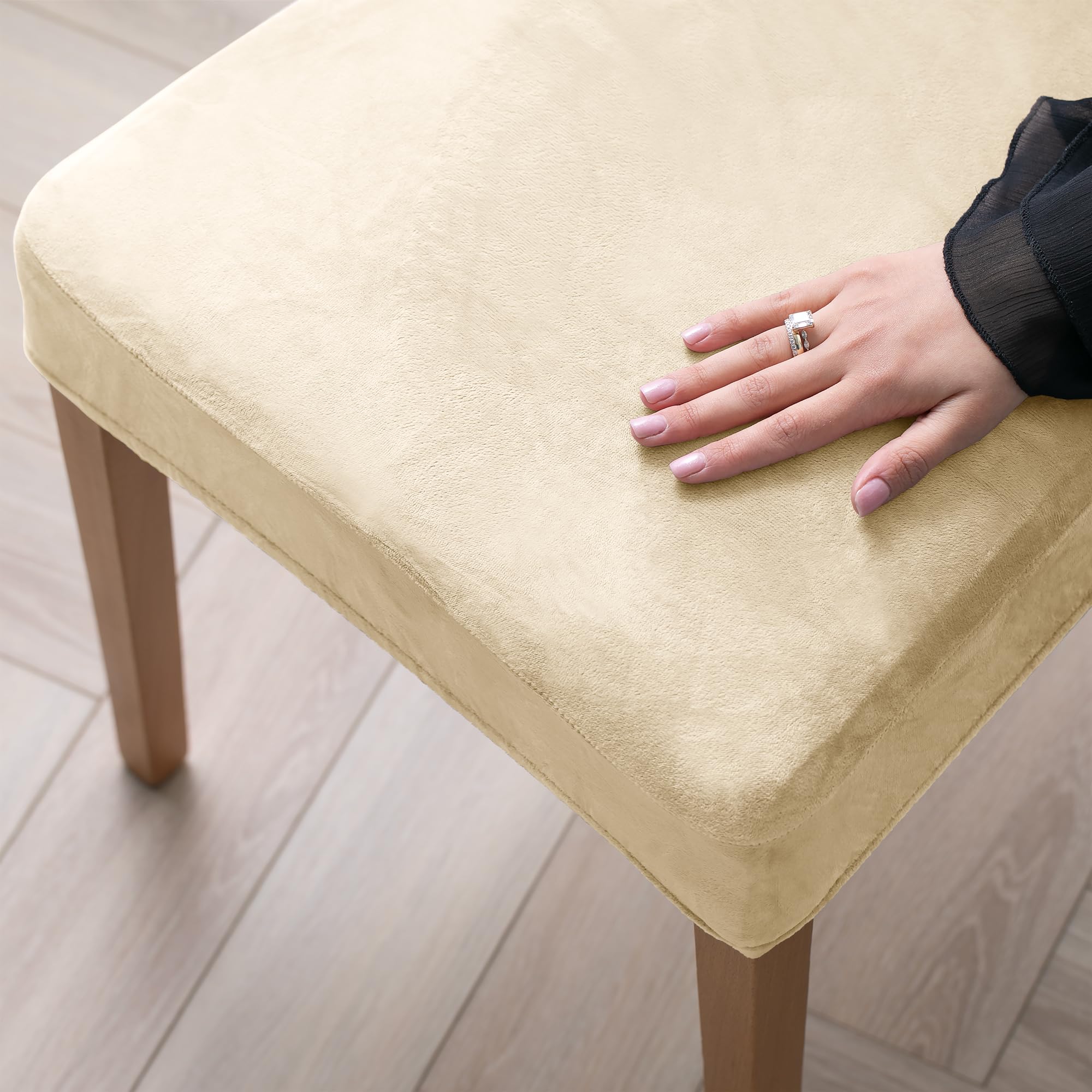 Lot de 6 Housses de Chaise Extensibles Amovibles et Lavables Beige Clair pour Salle à Manger
