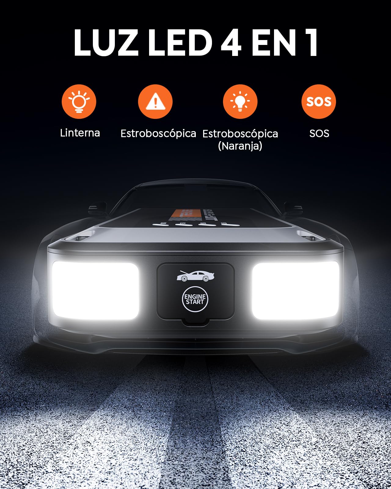 TREKURE 6000A Arrancador de Baterias de Coche (hasta 9,0 L de Gas o 8,5 L de Diésel), Arrancador de Coches Portatil, Protección Inteligente, Linterna LED de 300 LM con 4 Modos