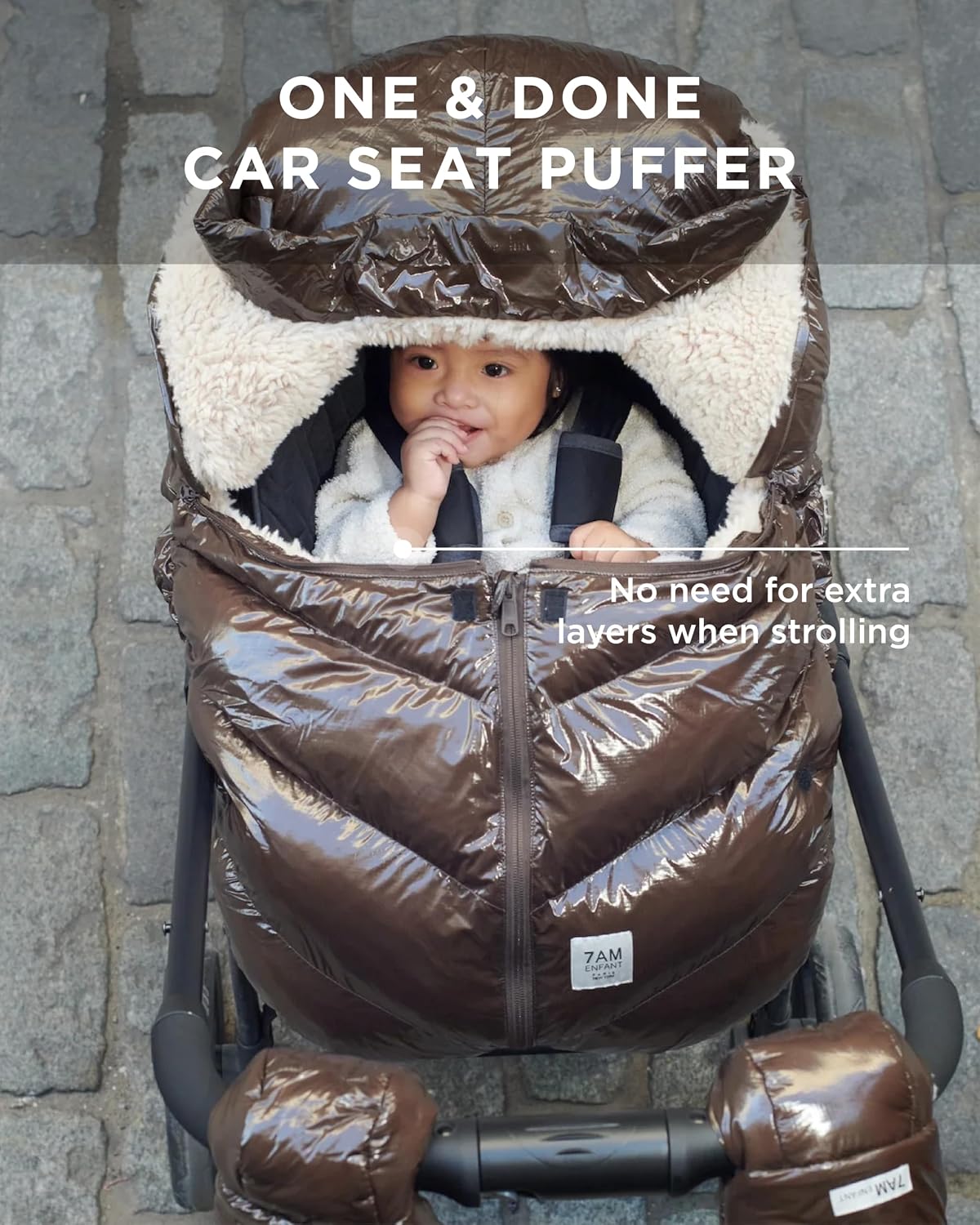 7AM Enfant Car Seat Covers - Cocoon Baby Cover for Boys & Girls, Rain & Snow Repellent, Breathable Windproof, Center Zipper, Universal Fit for Infant Car Seat (0-12M) (Black Polar)