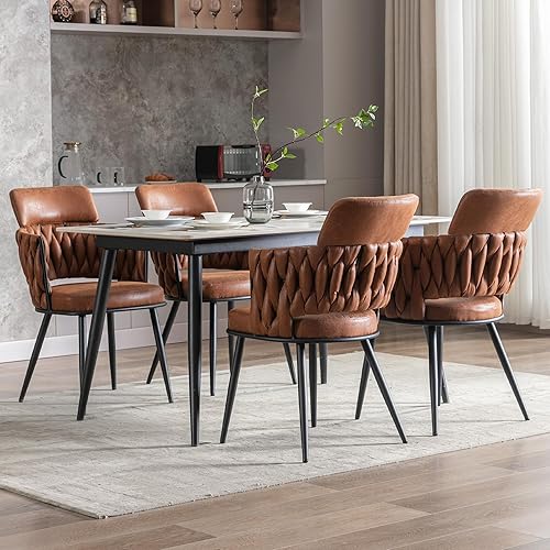 Miniatura 8 de BFZ Juego de 2 sillas de comedor ajustables con patas de metal, modernas de mediados de siglo, cuero sintético retro, sillas tapizadas para cocina,