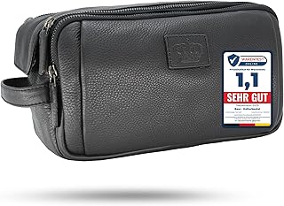 Baur Kulturbeutel Echtes Leder | Toilettentasche mit viel Platz | Damen und Herren Kulturtasche aus Leder (Rindsleder Schwarz)