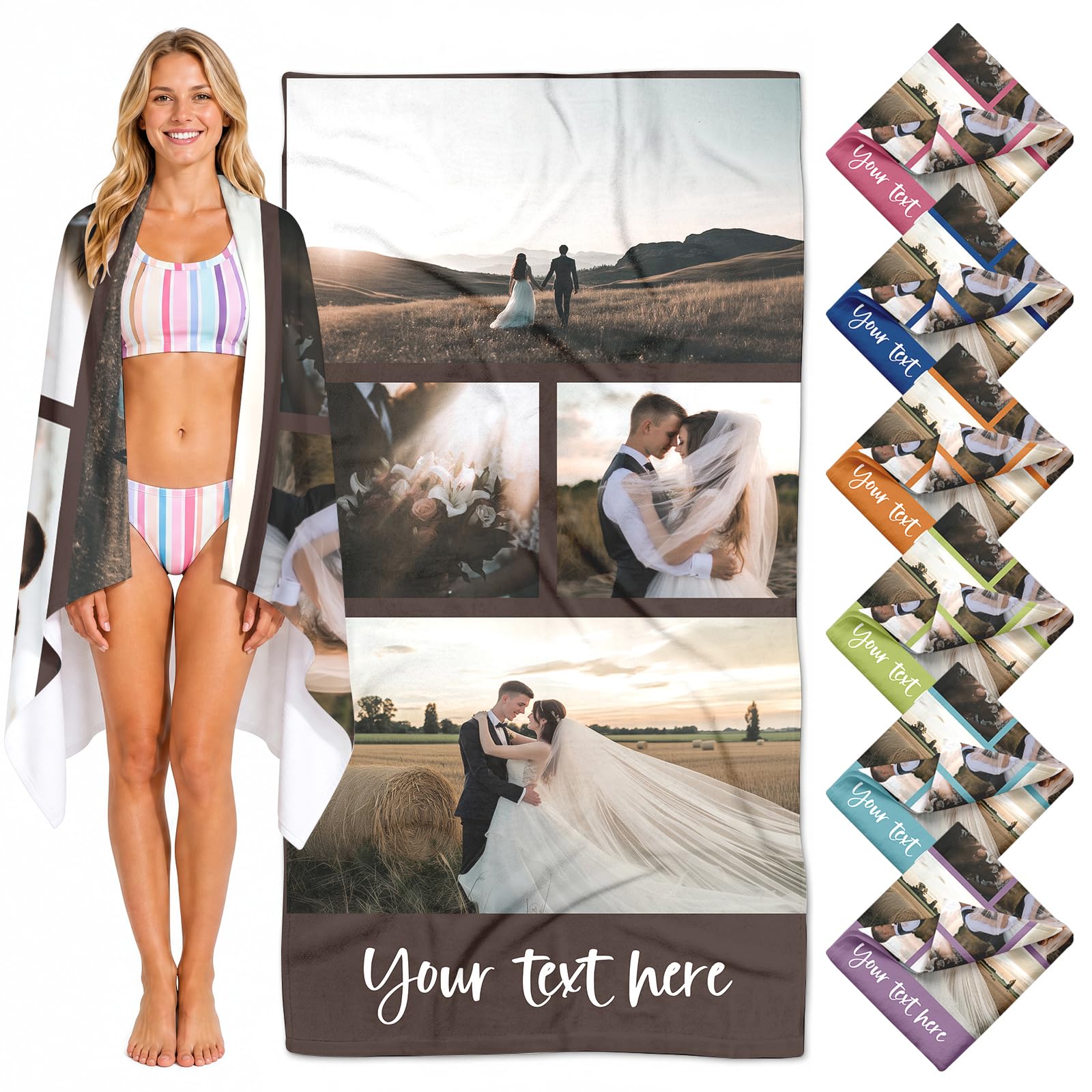 Loosusu Personalised Beach Towels for Kids Adults - Custom Beach Towels with Photos and Text- Customised Sand Free Quick Dry Bath/Pool/Beach Towel with Your Pictures for Boys Girls Women Men(4photos)