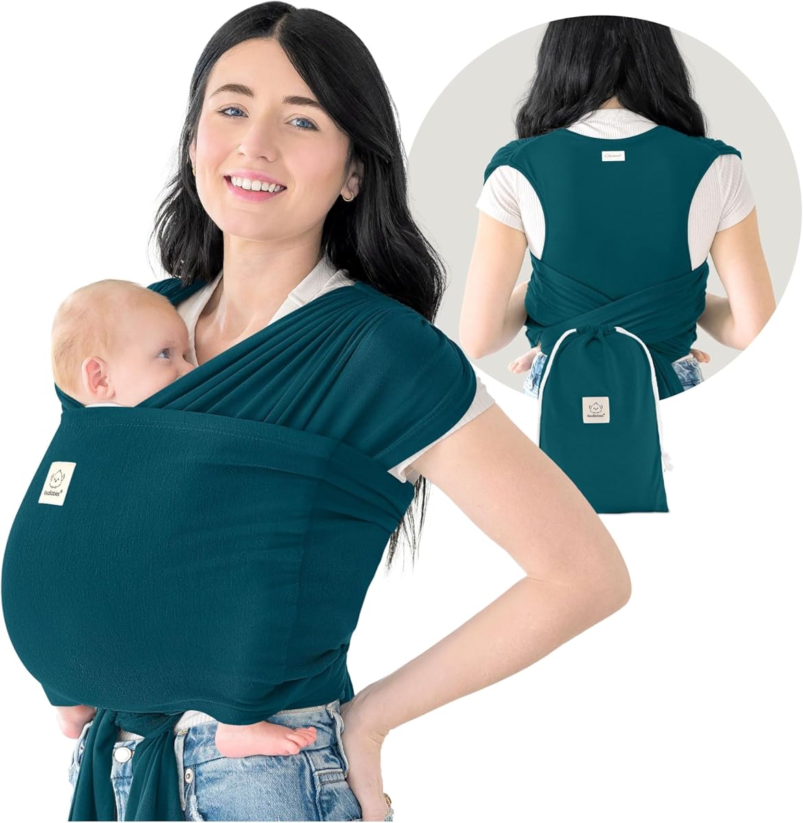 KeaBabies Baby Wrap Carrier Ring Sling, D-Lite Baby Carrier (Peacock Green) | Easy to Wear, Adjustable Baby Carrier Newborn to Toddler, Infant Carrying Shirt, Hands Free Bonding, Breathable Fabric Wrap