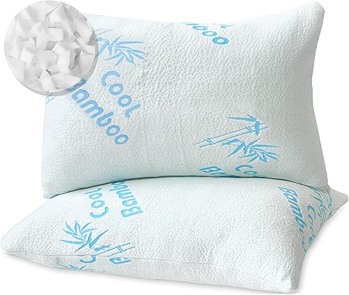 Miniatura 9 de Almohadas de bambú refrescantes tamaño King para dormir, espuma viscoelástica triturada suave, lavable y extraíble, funda de bambú transpirable con