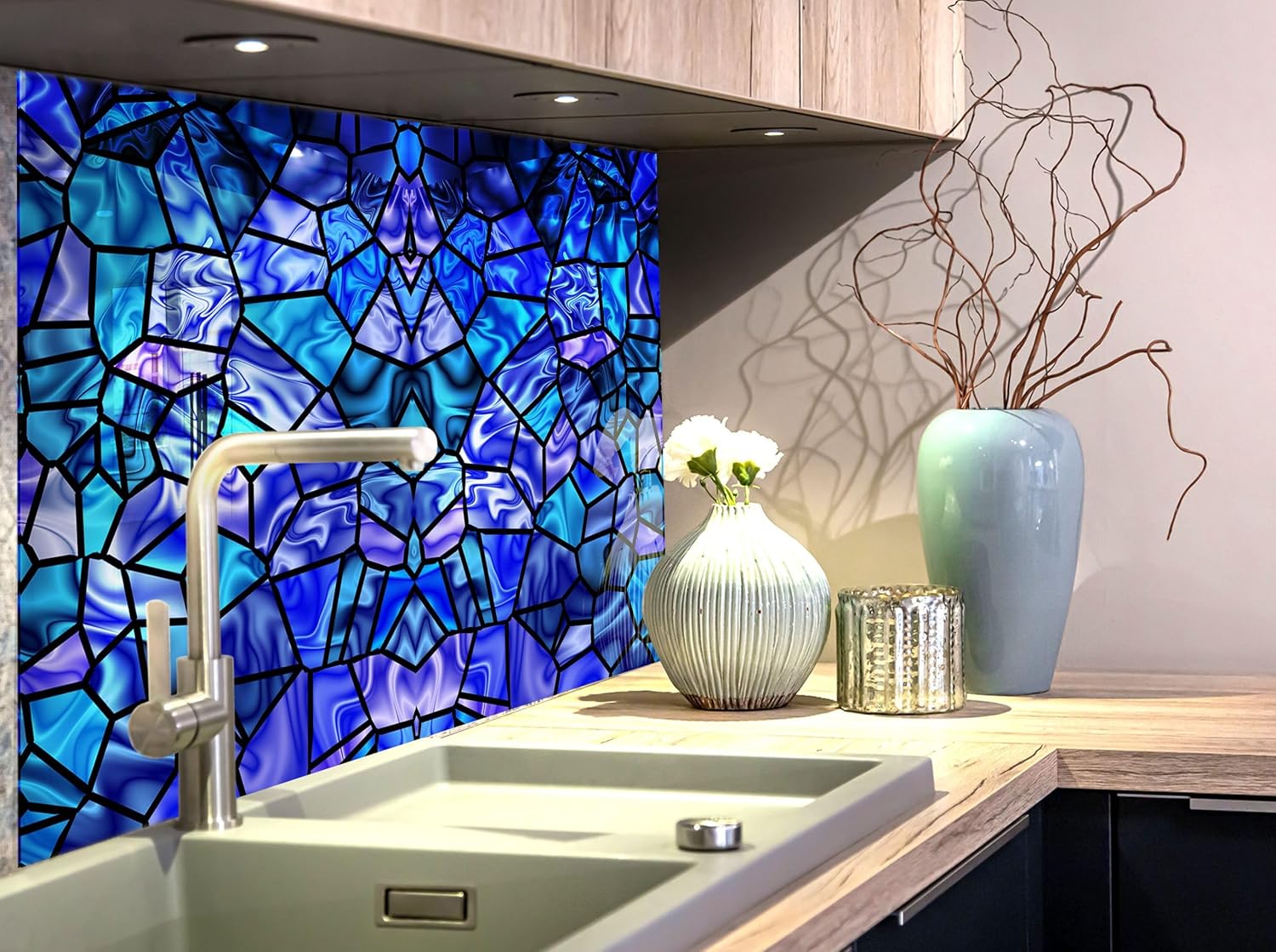 Myphotostation.com 16x16''Tempered Glass Stained Backsplash Design Cooker Wall Backsplash Panel Glass Splashback for Kitchen Panel Design Stained Splashback for Stove 1