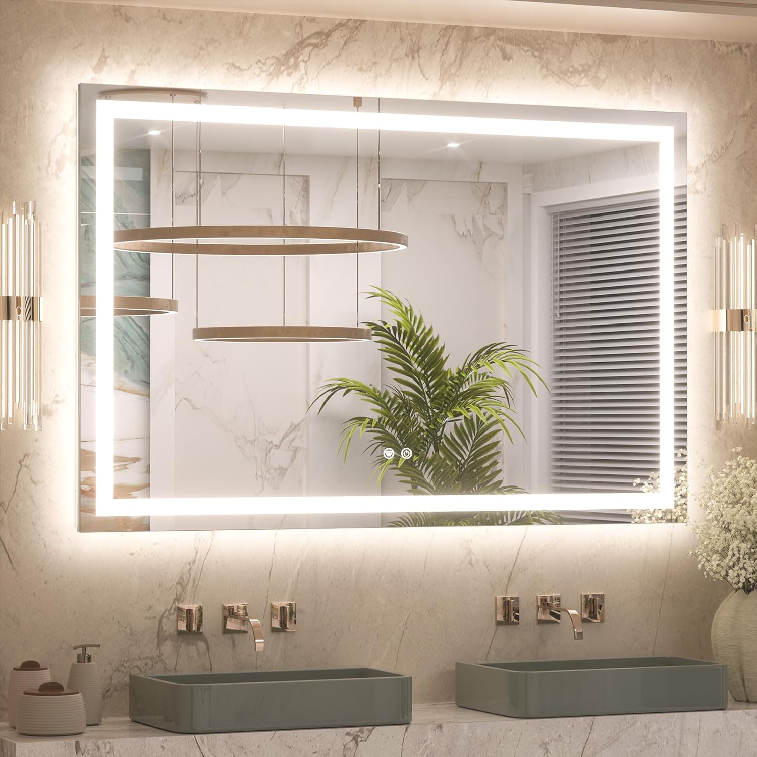 Keonjinn LED Mirror for Bathroom 48 x 30 Inch, Frontlit & Backlit Bathroom Vanity Mirror with 3 Color Lights, Lighted Bathroom Mirror with Anti-Fog, HD Tempered Glass, UL-Listed LED Driver, CRI90+ 30"L x 48"W