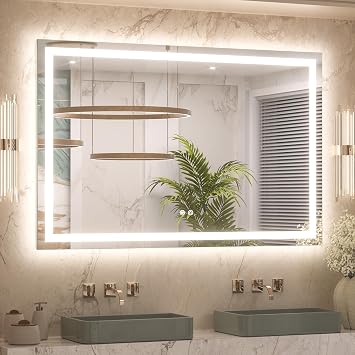 Keonjinn 48x30 Inch LED Bathroom Mirror with Lights, Frontlit & Backlit | HD Tempered Grass, 3-Color Temperature & Stepless Dimmable Lighting, Fast & Safe Defogging, Effortless Installation