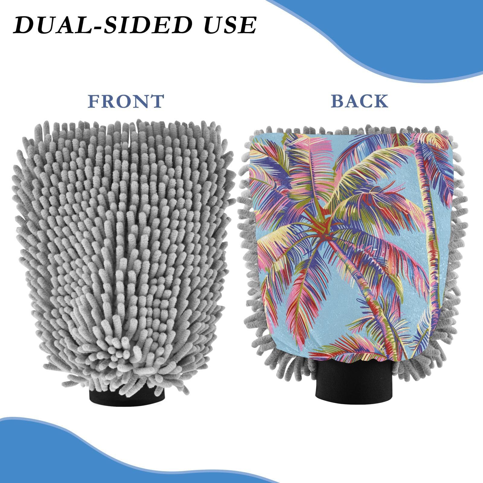 IOACIY Absorbent Microfiber Car Wash Drying Mitts, 2 Pack, Scratch-Free & Lint-Free, Rich Foam, Highly Absorbent, Double Sided, Wash Mitt Perfect for Car Washing, L, Palm Tree (5)