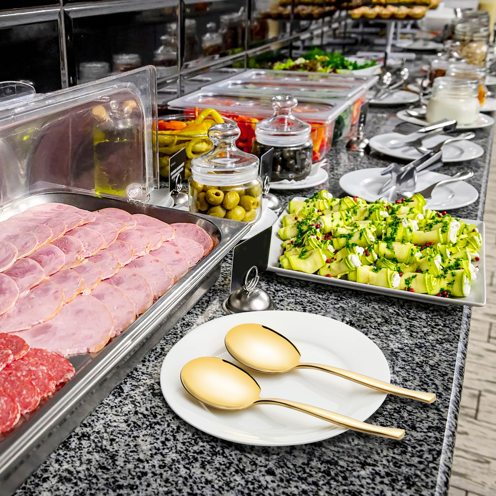 8 cucharas de servir de acero inoxidable dorado, cucharas grandes para servir buffet