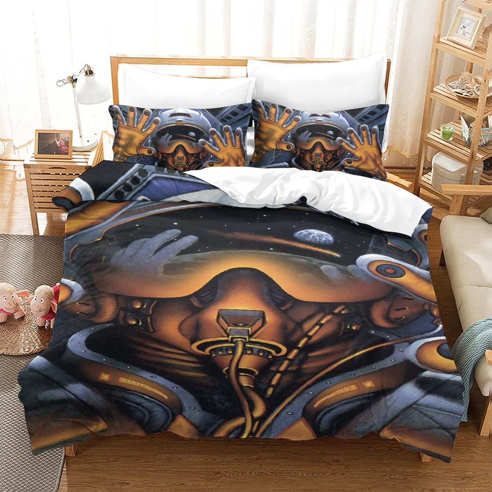 Housse de couette astronaute lit simple 135x200 parure de lit espace microfibre