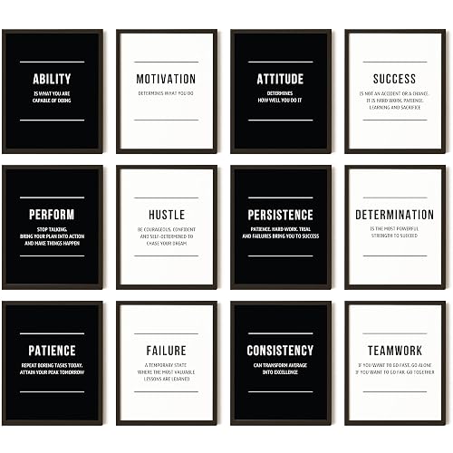 97 Decor Motivational Office Wall Art, 12 Black and White