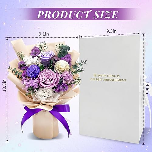 Miniatura 3 de YbbYjun Ramo de flores preservadas, ramo de rosas preservadas naturales de larga duración con caja de regalo, ramo de flores para siempre para el