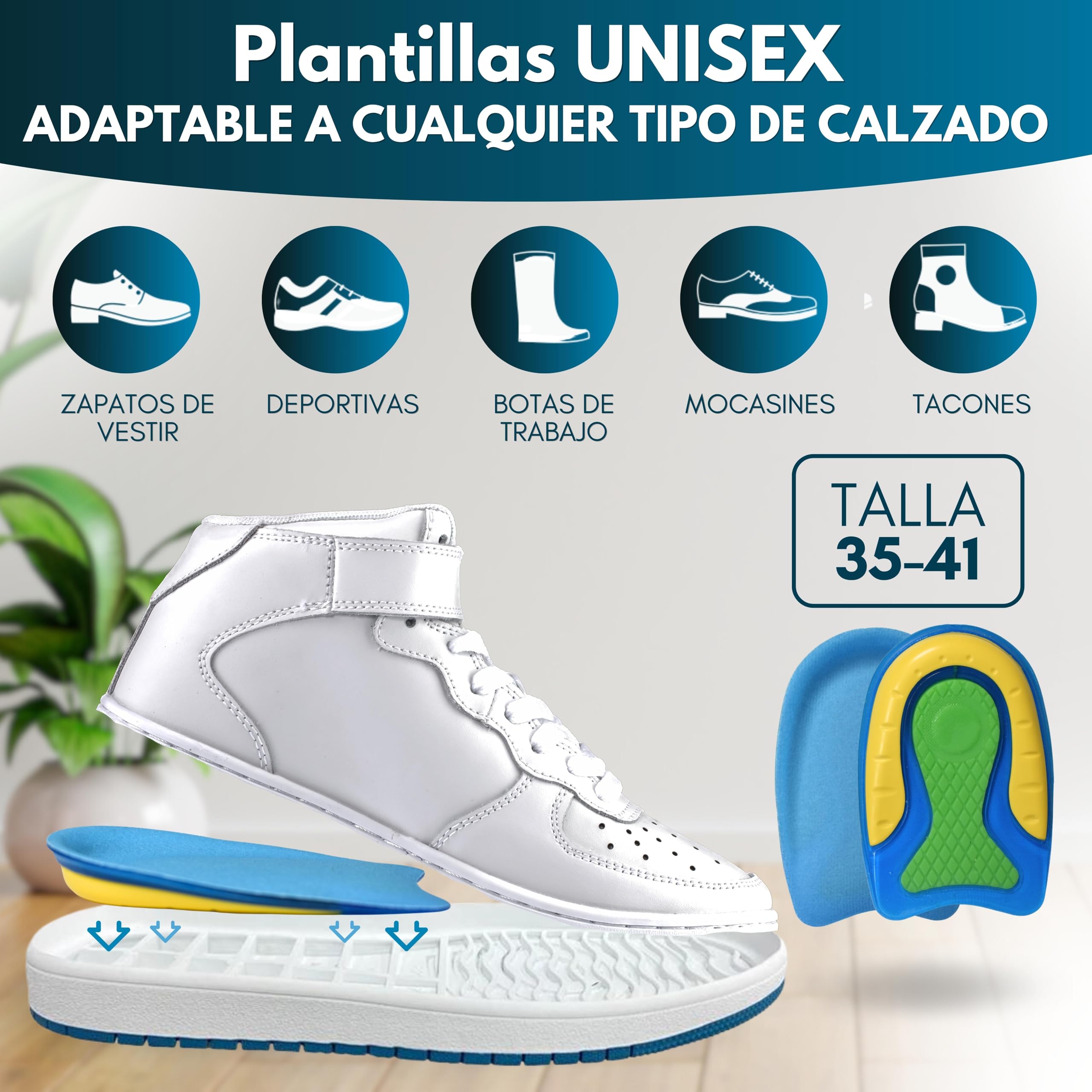 Pack de 4 Taloneras para Corregir la Fascitis Plantar y Espolón Calcaneo - Plantillas de Silicona para Hombre y Mujer - Pantilla de gel para espolones - Unisex — view 5