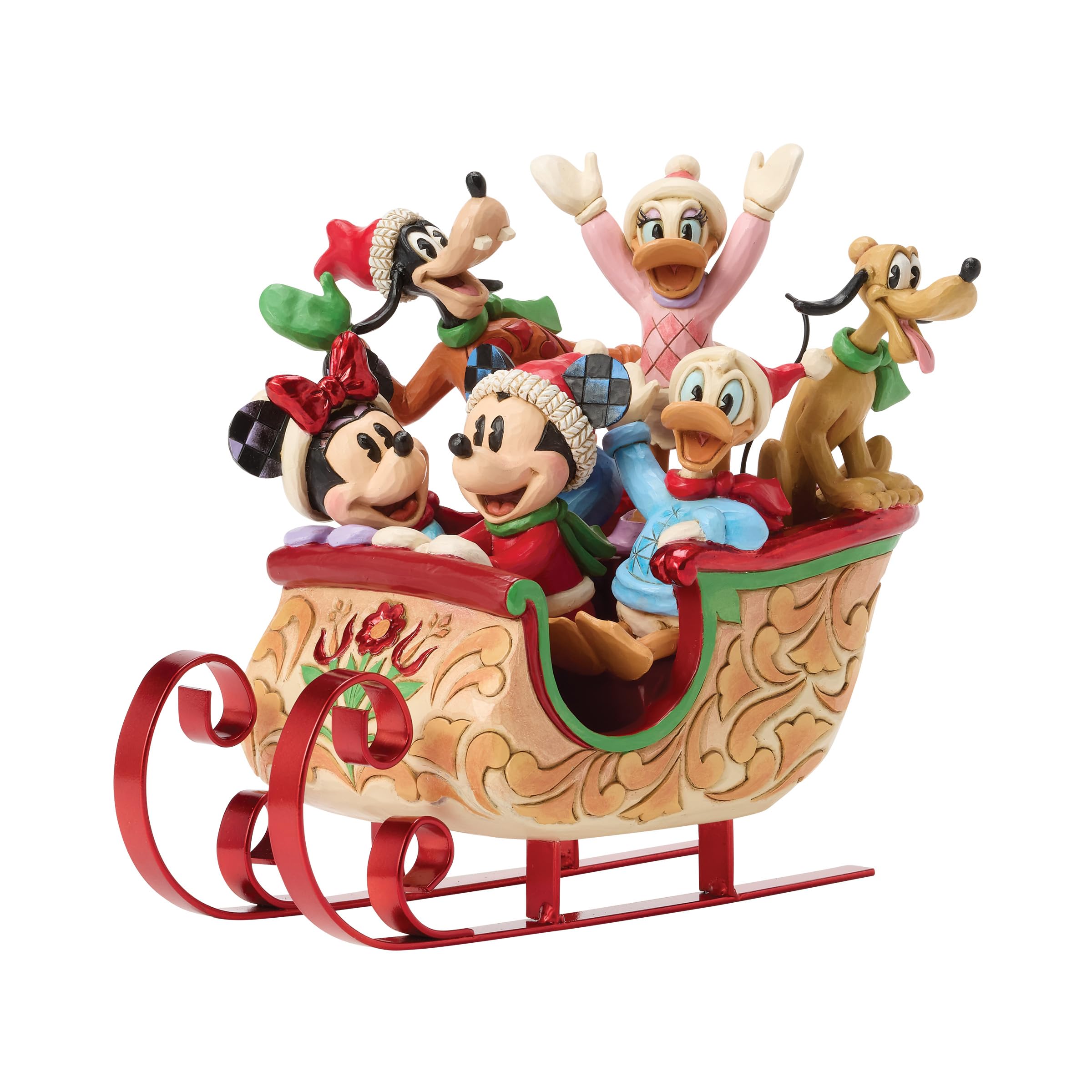 Enesco Disney Traditions by Jim Shore Mickey Mouse and Friends Riding in Sleigh Figurine, 8 Inch, Multicolor