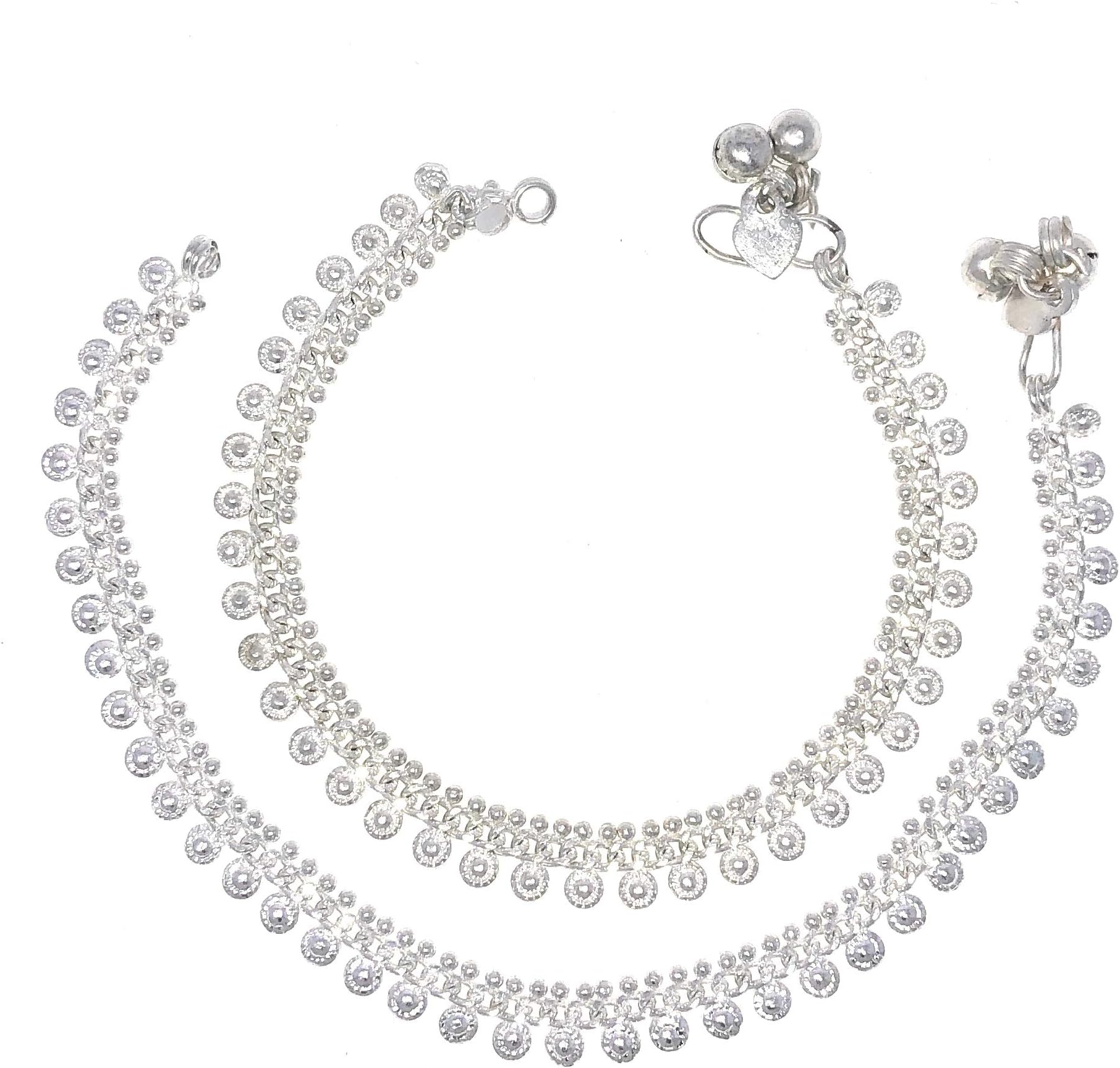 Duel On Jewel Indian Bollywood Women’s Bell Chain Anklet Payal Sets, Silver-Plated with Teardrop Rhinestones, Easy-to-Wear S-Hook Clasp, Everyday Comfort Fit, Perfect for Dance, Party, Beach and Gifts