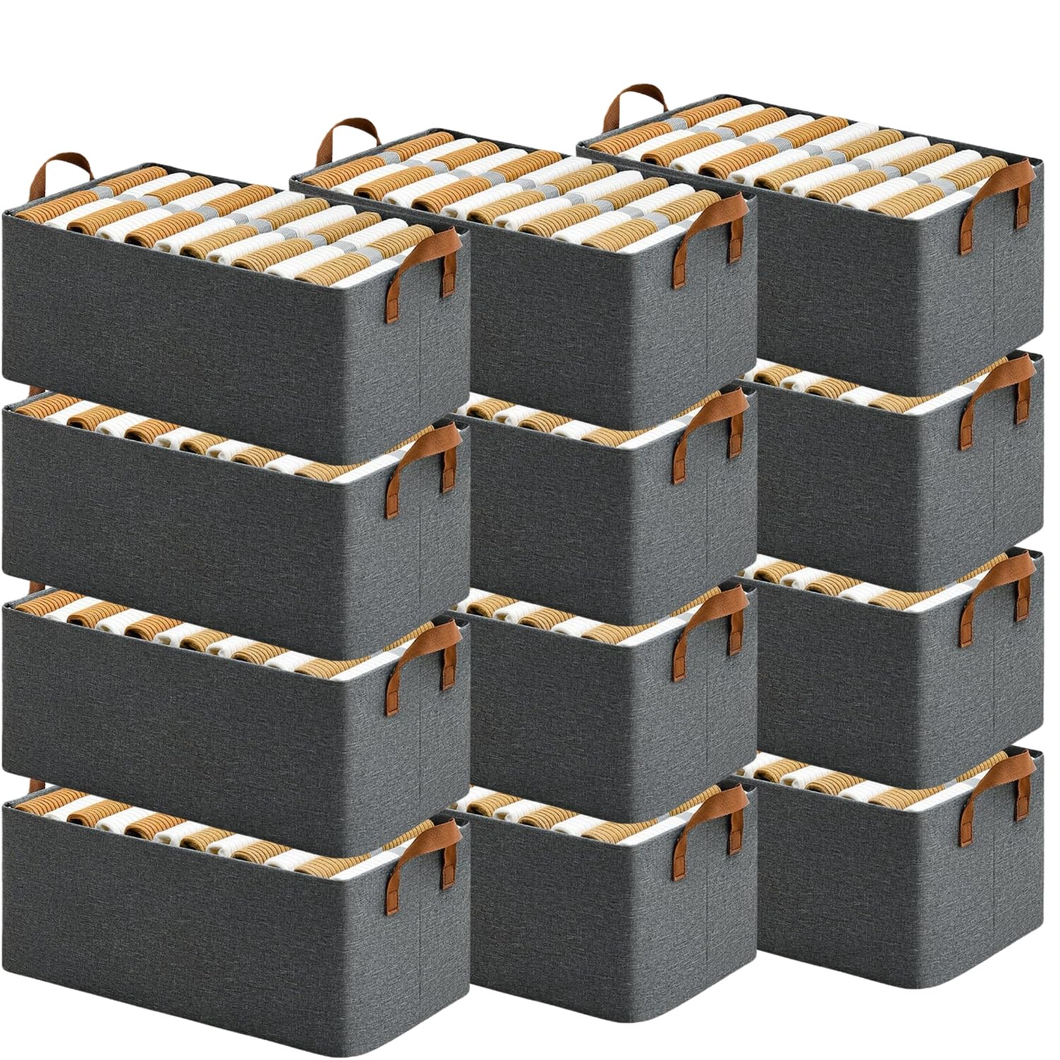 Panchhi Store Wardrobe Organizer with Metal Frame – Fabric Storage Baskets with Handles for Clothes, Pants, Jeans, Sweaters – Rectangular Bins, Pack of 12