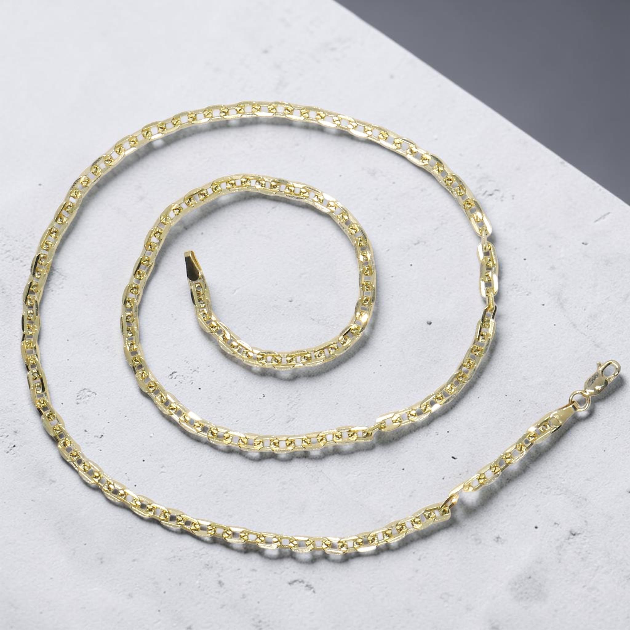 Never Say Never Cadena de oro amarillo de 18k para hombre con eslabones cuadrados planos de 4 mm y 60 cm de largo. Elegante, brillante y versátil