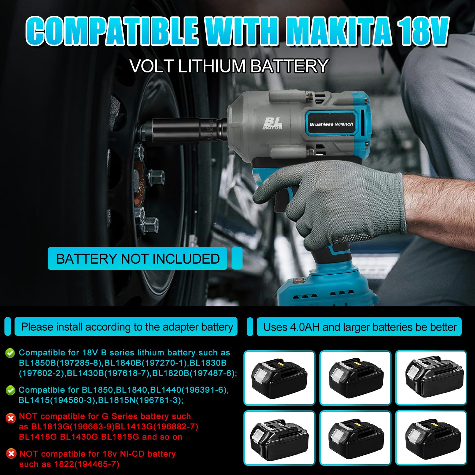 700Nm Borstelloze Accu Slagschroevendraaier 1200W - Compatibel Met Makita 18V - Incl. 6 Steeksleutels