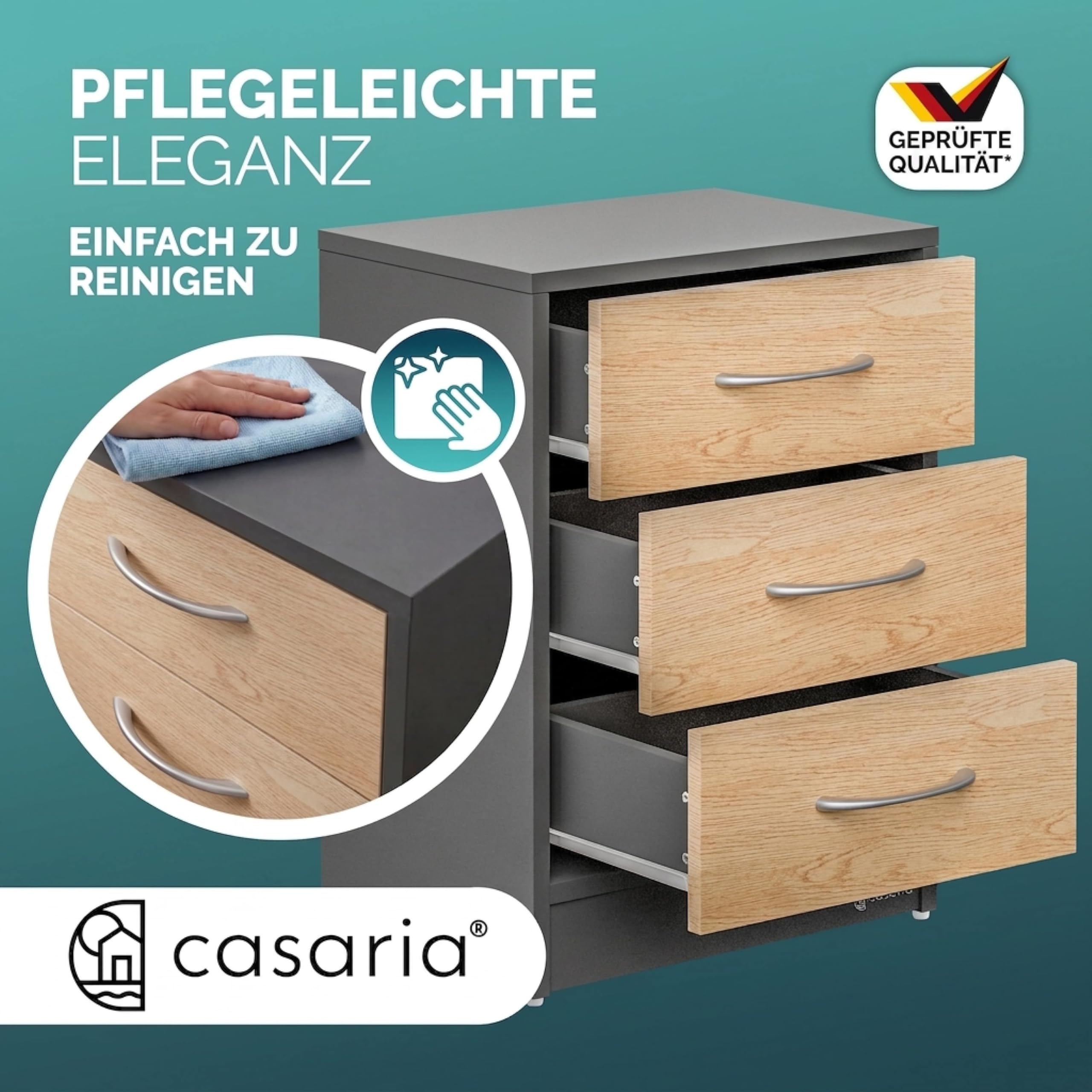Casaria® Comodino Set da 2 54x39x28cm in Legno 3 Cassetti Camera Letto Tavolino da Notte Comodini Antracite