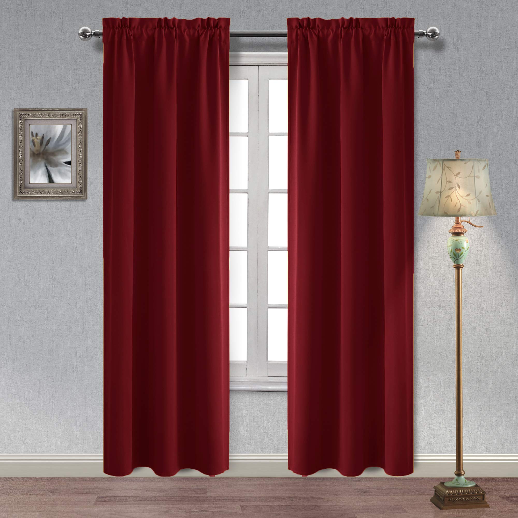 Hiasan Blackout Curtains for Bedroom - Sun Blocking Energy Saving Thermal Curtains for Living Room Kids Room, 42 x 84 Inch, Burgundy, Set of 2 Window Curtain Panels