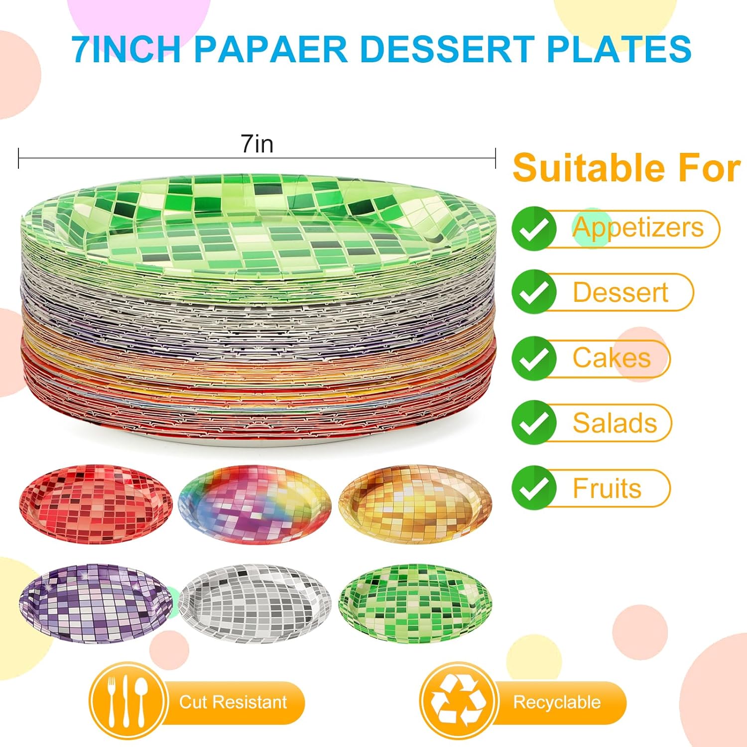 72pcs Disco Party Paper Plates,Shining Disco Ball Dessert Plates,7inch Disposable 70s Party Decorations,for Birthday Wedding Bachelorette Rock Roll Dance Music - Image 4
