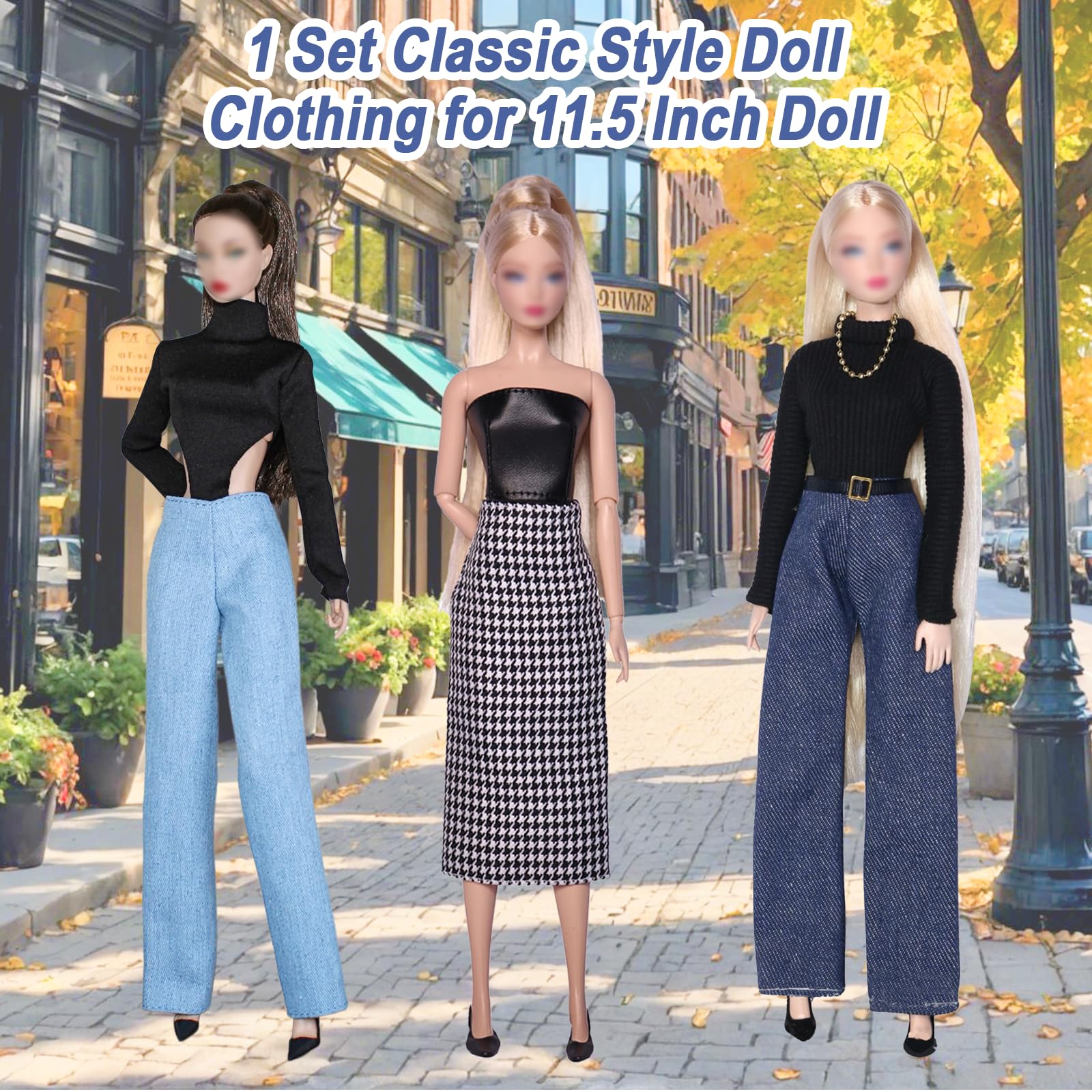 18 Pieces Barbie Compatible Doll Clothes Set, Including Elegant Denim Fur Collar, Plush Coat Set, Sports Set - Image 4