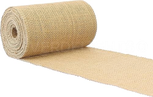 CleverDelights Rollo de arpillera prémium de 6 pulgadas, 10 yardas, bordes acabados sin deshilacharse, tela de arpillera de yute natural